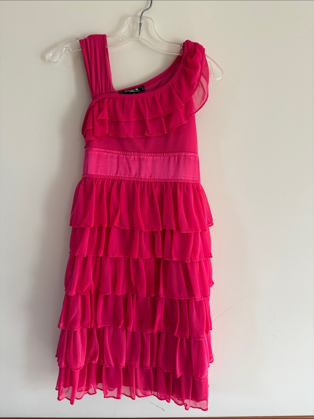Sequin Hearts One-Shoulder Hot Pink Ruffle Dress Girls Size 8